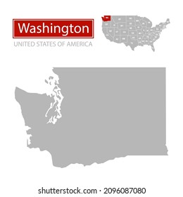 United States of America, Washington state, map borders of the USA Washington state.
