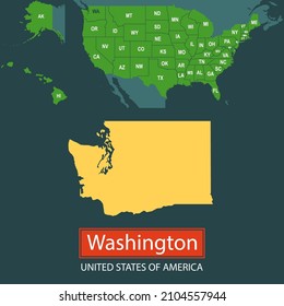 United States of America, Washington state, map borders of the USA Washington state.
