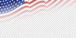 United States Of America Waving Flag With Empty, Blank, Copy Space On Transparent Background. Vector Illustration.