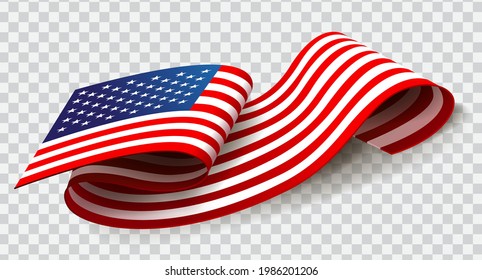 United States of America waving flag on transparent background for 4th of July.