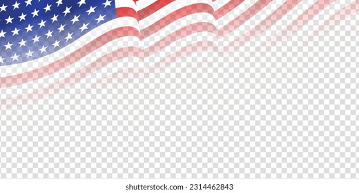 United states of America waving flag with empty, blank, copy space on transparent background. Vector illustration.