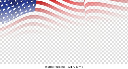 United states of America waving flag with empty, blank, copy space on transparent background. Vector illustration.