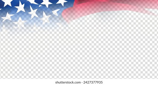 United states of America waving flag with empty, blank, copy space on transparent background. Vector illustration.