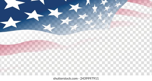 United states of America waving flag with empty, blank, copy space on transparent background. Vector illustration.