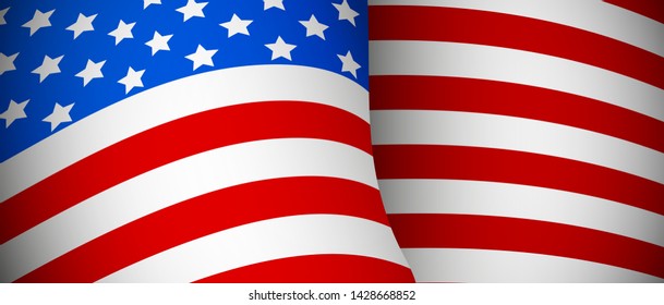 United States of America wavy flag closeup. Vector illustration. Realistic usa emblem print. Patriotic american design background.