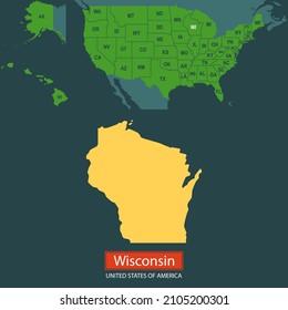 United States of America, Wisconsin state, map borders of the USA Wisconsin state.