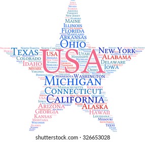 United States of America word cloud on a white background.