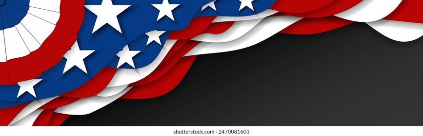 United States american cockade,  flag USA patriotic banner, background, web, greeting card, poster, holiday cover, label, flyer, layout. Patriotic Social media print for presentation, information