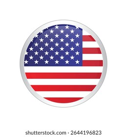 United states American flag circle shape button glass texture vector illustration. 
Clear circle isolated USA flag Background button.