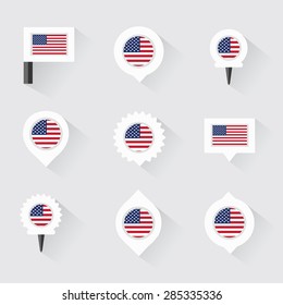 united states of american flag and pins for infographic, and map design