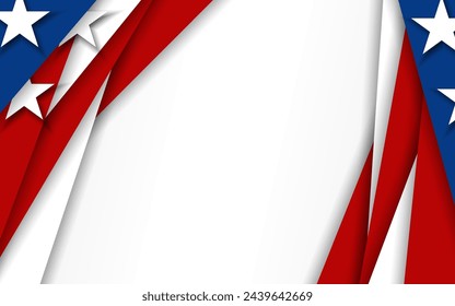 United States american flag USA patriotic papercut white banner, background, web, greeting card, poster, holiday cover, label, flyer, layout. Patriotic Social media print for presentation, information