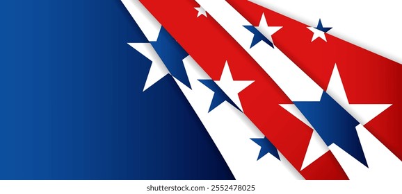 United States american flag USA patriotic papercut white banner, background, web, greeting card, poster, holiday cover, label, flyer, layout. Patriotic Social media print for presentation, information