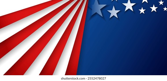 Vereinigte Staaten amerikanische Flagge USA patriotisch Papercut weißes Banner, Hintergrund, Web, Grußkarte, Poster, Feiertagscover, Label, Flyer, Layout. Patriotic Social Media Print für Präsentation, Information