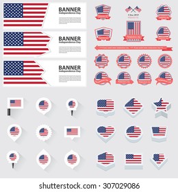 united states of american independence day, infographic, and label Set.