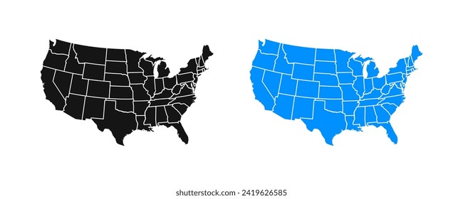United States of American Map. USA Map. American states vector icons.