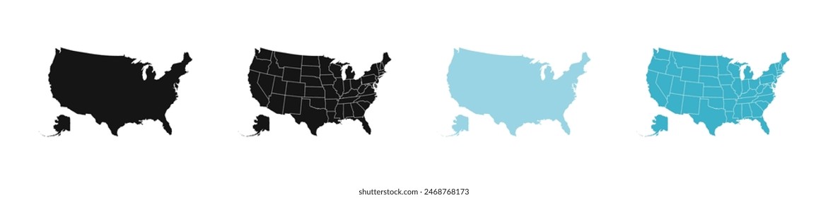 United States of American Map. USA Map. USA borders. USA silhouette.