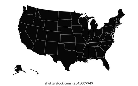 United States of American Map. USA silhouette. USA Map. USA borders. 