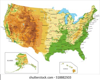 United States of America-Physical map