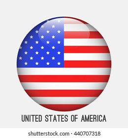 United States of America,USA flag in circle shape. Transparent,glossy,glass button