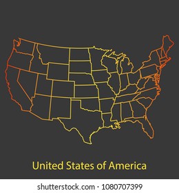 United States of America,USA gradient outline,stroke of map with administrative division. Modern line style vector illustration