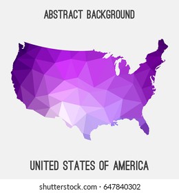 United States of America,USA map in geometric polygonal,mosaic style in purple shades.Abstract tessellation,modern design background,low poly. Vector illustration.