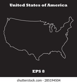 United States of America,USA outline map, stroke. Name of state. Line style. Vector EPS8