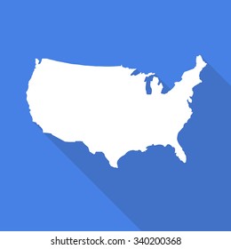 United States of America,USA white map,border flat simple style with long shadow on blue background. 