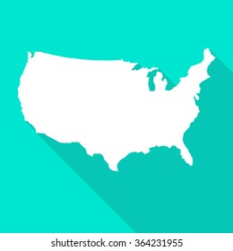 United States of America,USA white map,border flat simple style with long shadow on turquoise background.