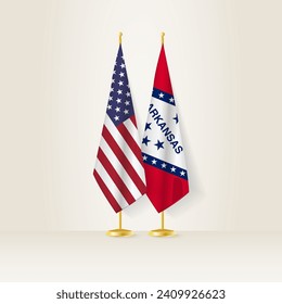 United States and Arkansas national flag on a light background. Vector illustration.