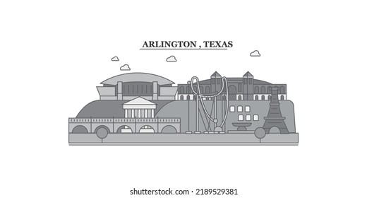 United States, Arlington city skyline isolated vector illustration, icons