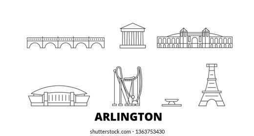 United States, Arlington line travel skyline set. United States, Arlington outline city vector illustration, symbol, travel sights, landmarks.