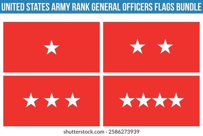 United States Army Rank General Officers Flags Bundle Vector Illustration Premium Quality