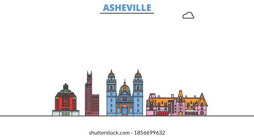 United States, Asheville line cityscape, flat vector. Travel city landmark, oultine illustration, line world icons