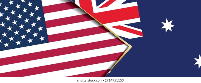Bandeiras dos Estados Unidos e da Austrália que se sobrepõem simbolizando estreita aliança e relações diplomáticas