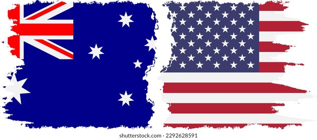 United States and Australia grunge flags connection, vector