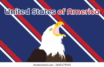 United States background. American flag and white-headed eagle illustration