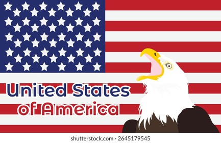 United States background. American flag and white-headed eagle illustration
