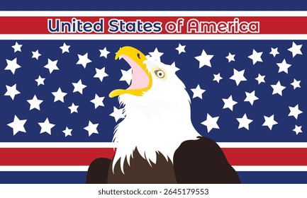 United States background. American flag and white-headed eagle illustration