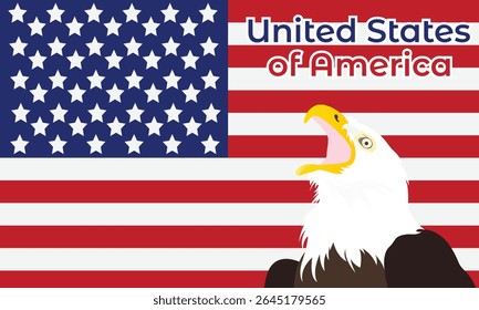 United States background. American flag and white-headed eagle illustration