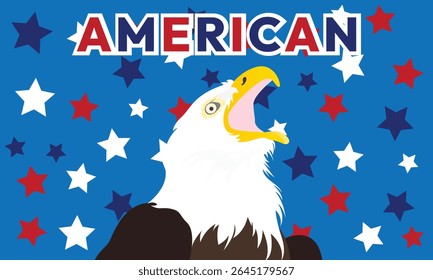 United States background. American flag and white-headed eagle illustration