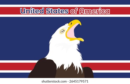 United States background. American flag and white-headed eagle illustration