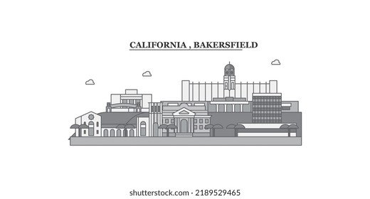 United States, Bakersfield city skyline isolated vector illustration, icons