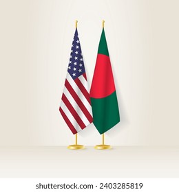 United States and Bangladesh national flag on a light background. Vector illustration.