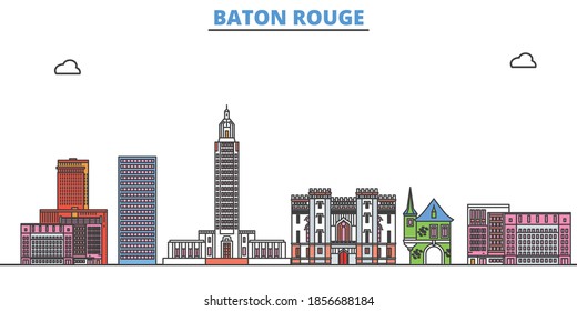 United States, Baton Rouge line cityscape, flat vector. Travel city landmark, oultine illustration, line world icons