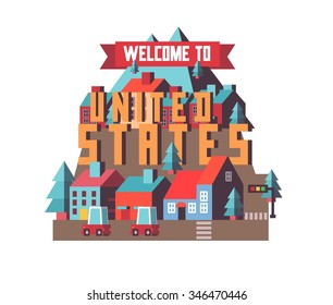 United States is a beautiful country to visit. vintage vector illustration.