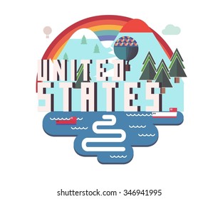 United States is a beautiful country to visit. vintage vector illustration.