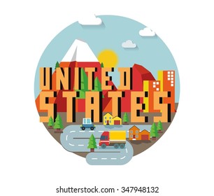 United States is a beautiful country to visit. vintage vector illustration.