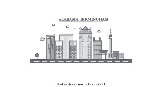 United States, Birmingham city skyline isolated vector illustration, icons