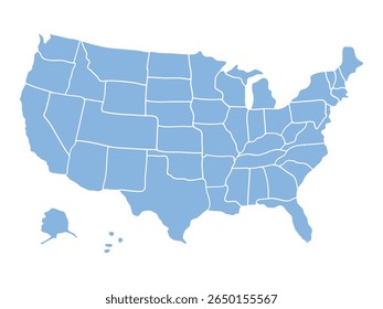 United states blue color map with state division.Vector illustration