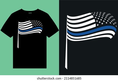 United states blue line flag - t shirt design vector